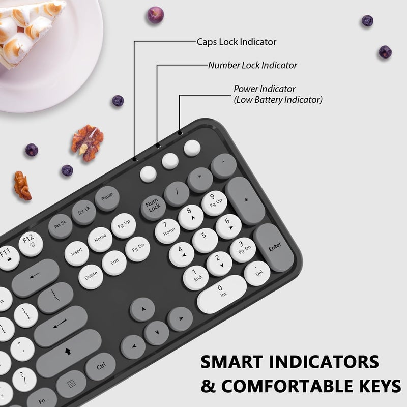 Kootop Wireless Keyboard and Mouse, Cute Keyboard and Mouse, 2.4G Wireless Keyboard with Retro Round Keycap for PC, Mac, Laptop,Tablet,Computer Windows (Grey) - Image 3